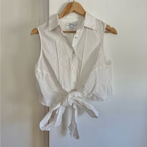 Derek Lam White Sleeveless Tie-Front Crop Top